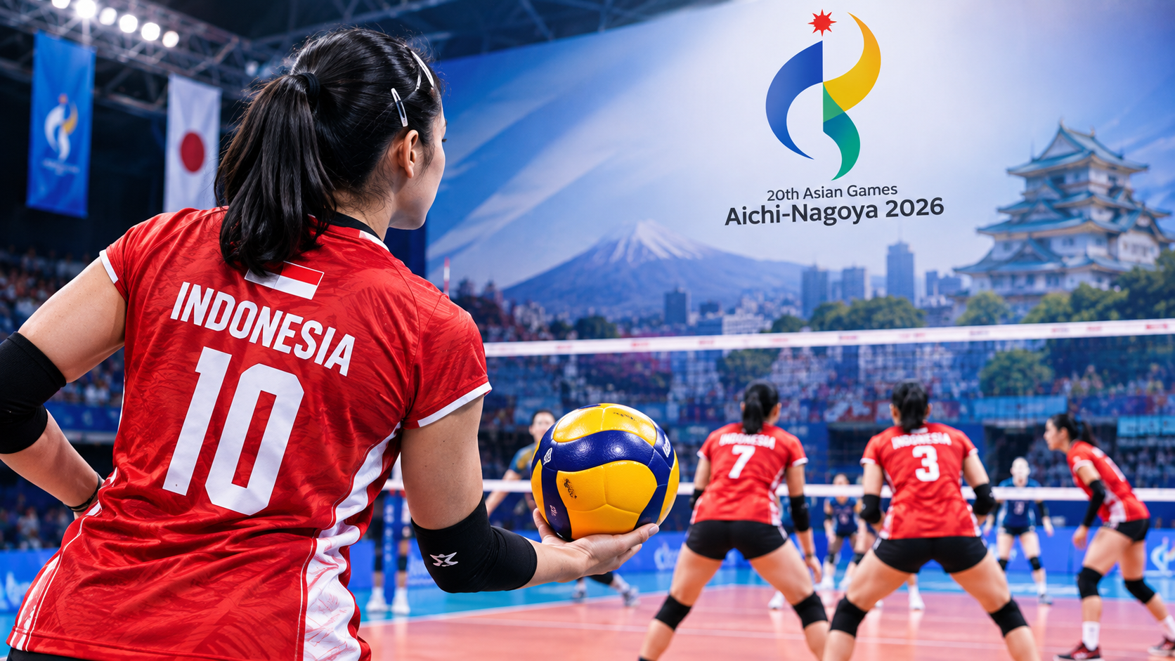 Ilustrasi Jadwal Voli Putri Asian Games 2026 Indonesia vs Jepang dan Nepal. (Foto: Generate AI ChatGPT)